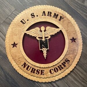 Wooden U.S. Army Nurse Corps Wall Plaque - Brown and Red
11”
